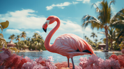 pink flamingo in the water