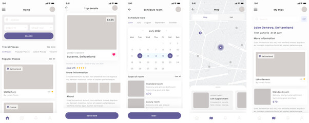Winter Travel, Trips and Tours and Mountain Hotel Booking Mobile App Ui Kit Template
