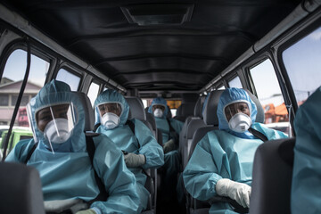 At a community-driven mobile vaccination site, healthcare workers in PPE administer vaccines to people inside their vehicles, showcasing the adaptability of vaccination efforts to  - obrazy, fototapety, plakaty