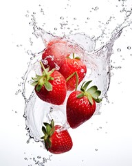 Fototapeta premium strawberries falling into a splash of water isolated from its background
