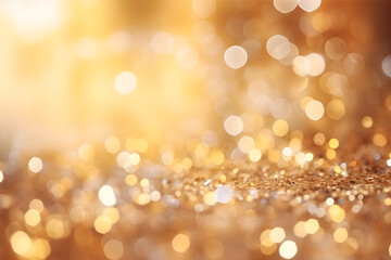 Gold funkelnde Lichter Festlicher Hintergrund mit Textur. Abstrakt Weihnachten glitzernde helle Bokeh unscharf und fallende Sterne. Winter-Karte oder Einladung