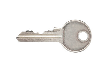 Silver house key with clipping path