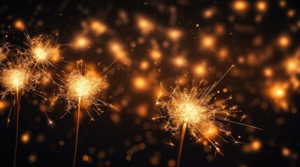 Festive sparkler night: A captivating celebration with many burning sparklers illuminating the dark black night, creating a magical atmosphere for New Year's Eve, parties, and special occasions