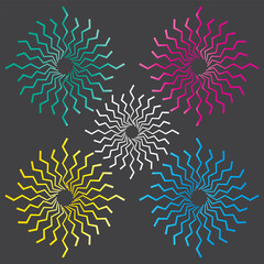 Flat vector zigzag fireworks explosion cartoon element set. fireworks mascot icon set