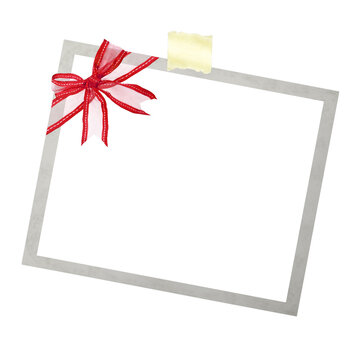 Photo card blank with red ribbon for Christmas on a transparent background in PNG format.