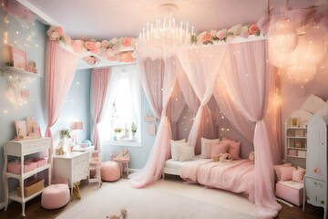 A princess or fairytale-themed kids’ room with a magical and whimsical ambiance - AI Generative