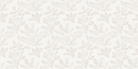 Subtle rustic elegance wedding floral block print linen seamless border. Banner print of white on white tonal cotton effect flower ribbon.