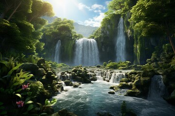 waterfall in the forest, Generative AI
