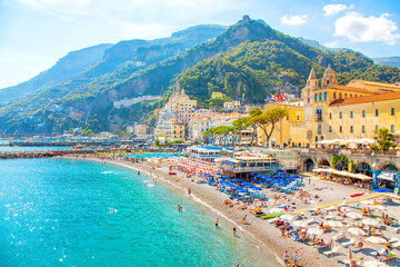 Scenic view of Amalfi town coastline, Amalfi Coast, Italy
