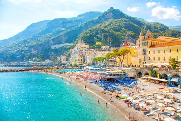 Acrylic prints Positano beach, Amalfi Coast, Italy Scenic view of Amalfi town coastline, Amalfi Coast, Italy