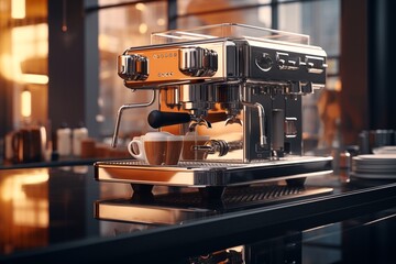 espresso machine in cafe, Generative AI