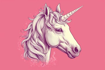 Obraz na płótnie Canvas Magical unicorn face illustration on a pink background. Generative AI