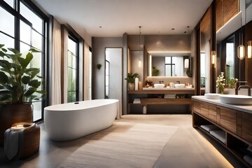 An image of a serene and luxurious spa-inspired bathroom - AI Generative