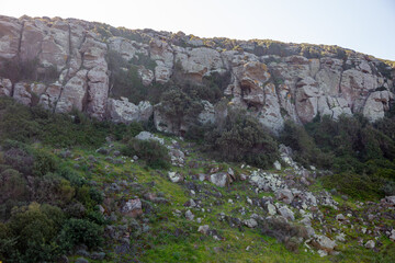 view from the foot of the mountains to the cliff
