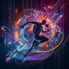 Hard Run, Gridiron Glory: Dynamic Sports Poster Designs in Digital Neon 3D Rendered Style, Capturing Football's Intense Sprint