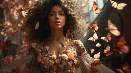 Obraz na płótnie Canvas Beautiful woman surrounds many butterfly
