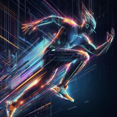 Speed Unleashed: Thrilling Sports Poster Designs in Digital Neon 3D Rendered Style for Sprint Racing