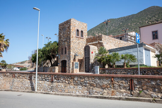 beautiful building in the town of Buggerru, Sardinia, Italy