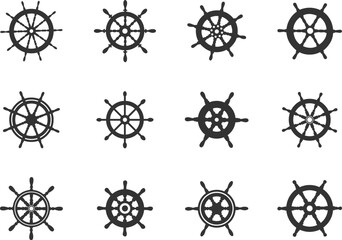 Ship wheel silhouettes, Ship wheels vector, Ship wheel icon set, Ship steering silhouette, Ship wheels svg © DesignLands 