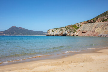 Fototapeta na wymiar beautiful white cliff, beach and sea, Sardinia, Italy