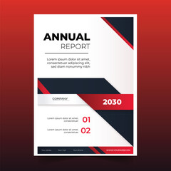modern annual report template with abstract red shapes