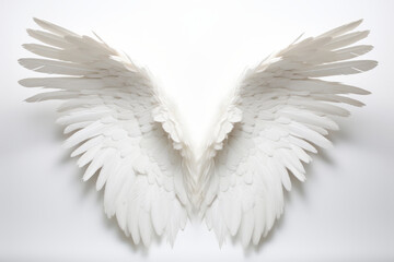 White angel wings spread wide opened with detailed feathers. Generative AI