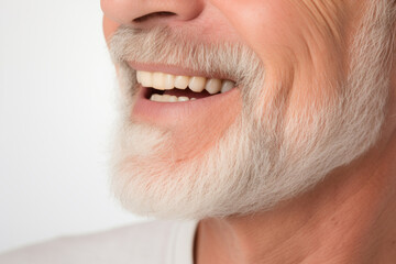 Obraz premium Smiling senior old man mouth with beard and mustache. Generative AI