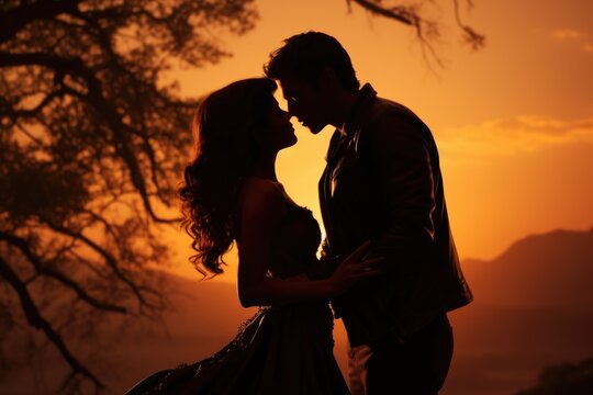 An astonishing silhouette of a couple engaged in a passionate kiss