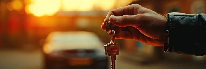 A hand holding keys to a just-purchased car