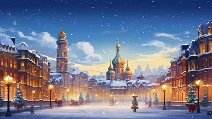 Rugzak Christmas background, city, russian place styl under snow, kremlin © Kùmo