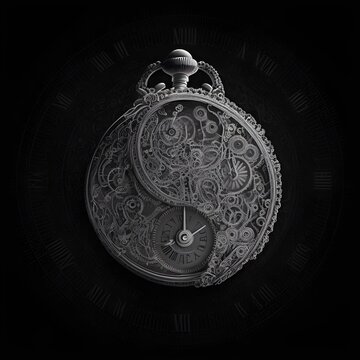 pocket watch detailed clockwork gears ascii art black background 