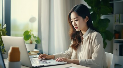 Young asian beauty working with laptop