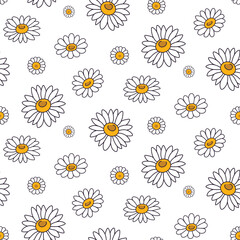 Seamless floral pattern with daisies in cartoon style.