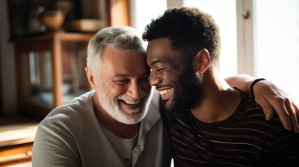Moments of intimacy between young and old gay couple