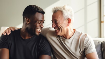 Moments of intimacy between young and old gay couple - obrazy, fototapety, plakaty