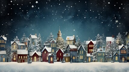 Fototapeta na wymiar Christmas background, hamlet, village, little town, snow night, jingle bells