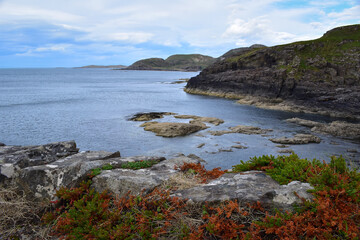 Rocky wild coast landscape at Ardnamurchan peninsula, Scotland. Travel Europe.