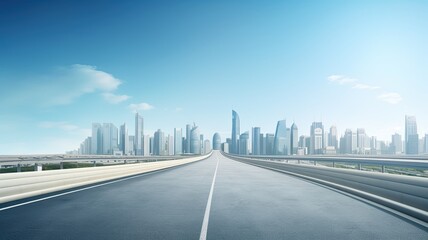 Fototapeta premium a highway with a large city skyline near sunlight, in the style of smooth and curved lines, advertisement inspired,landscape-focused.