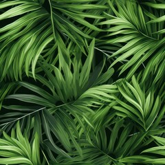 Fototapeta premium tropical green lush palm tree leaves seamless pattern