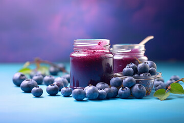 Glass of blueberry fruit jam 
