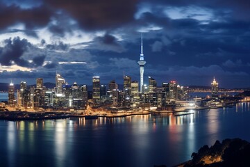 Fototapeta premium nighttime panorama of Auckland. Generative AI