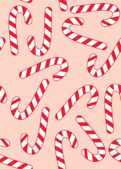 Christmas pattern with candy on pink backgraund.
