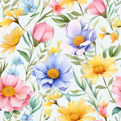 watercolor watercolor seamless floral pattern, seamless design floral pattern design for your card, fabric or stationery, in the style of realistic usage of light and color