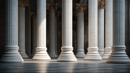 Fototapeta premium marble columns in soft, natural lighting, with the play of shadows and highlights on their surfaces. the classical charm of these architectural elements.