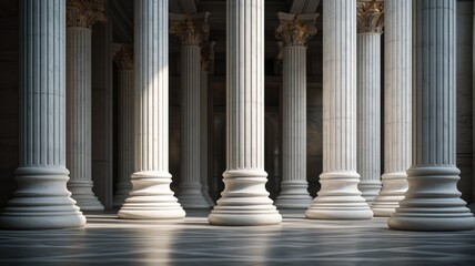 marble columns in soft, natural lighting, with the play of shadows and highlights on their surfaces. the classical charm of these architectural elements.