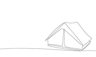 Tent line art. One line continuous camp banner concept. Outline tent vector illustration. 