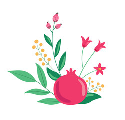 Pomegranate Flowering Brunch Hand Drawn Illustration