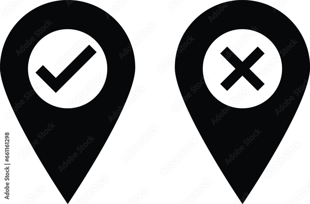 Poster map pointer with check mark vector isolated on white background