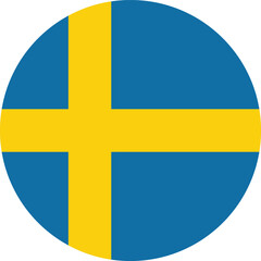 Swedish flag button . Round Sweden flag vector isolated on white background