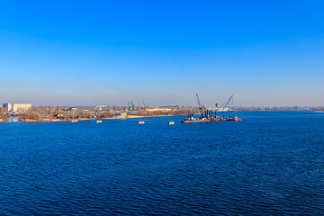 Construction of a new bridge across the Dnieper river in Kremenchug, Ukraine